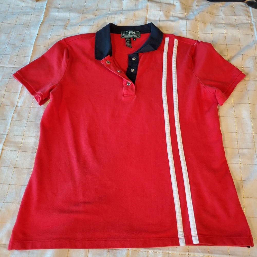 Lauren -RL Active‎ VTG Women's Knit Short Sleeve Shirt  M Preppy Athleisure Red